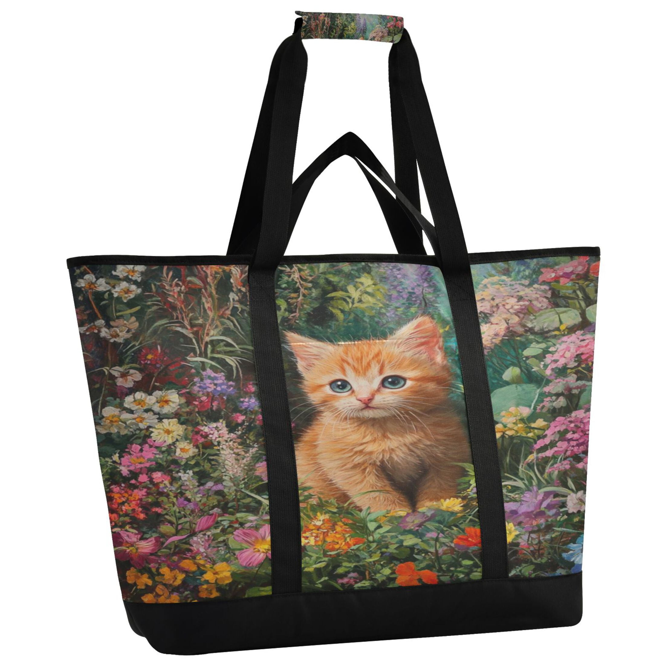 Large Hand-held Ice Pack Picnic Bag Insulation and Refrigeration Suitable for Shopping Picnics and Camping Garden Orange Cat