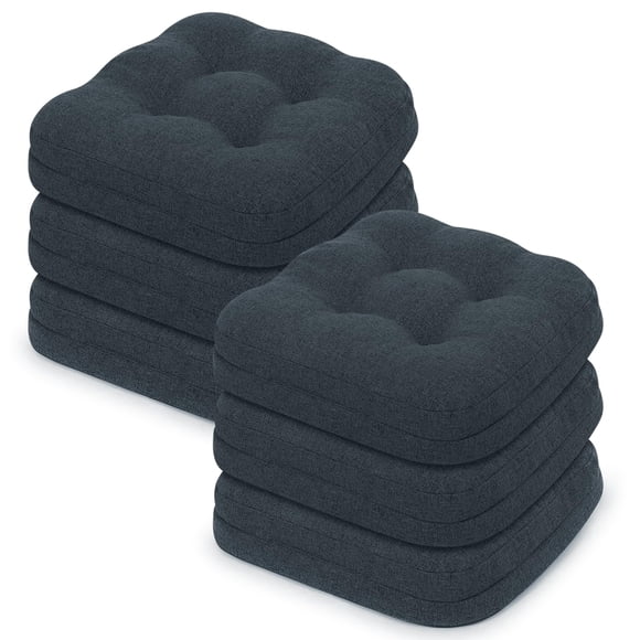 baibu Dining Chair Cushions Set of 6, Dual-Layer Memory Foam Kitchen Chair Cushions, Patented Design Seat Pads with Ties, 16.5 x 16.5 x 3.5in, Navy Blue