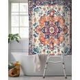 thumbnail image 2 of Split Shower Curtain for Transfer Bench, Boho Orange Blue Fabric Shower Curtains for Bathroom, Boho Vintage Geometric Art Ethnic Tub Sliding Transfer Bench Waterproof Bath Curtains 72"x78", 2 of 9