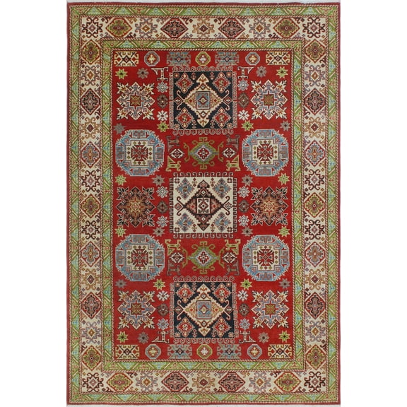 Kazak Ghoncheh Red/Ivory Rug, 5'11" x 8'8"