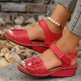 thumbnail image 5 of Nrmvnmi Women's Boho Wedge Sandals Open Toe Ankle Strap Summer Floral Hollow Out Platform Ankle Buckle Sandals Red Mothers Day Gifts, 5 of 9
