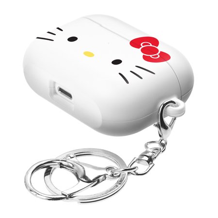 Sanrio AirPods Pro Case Key Ring Keychain Key Holder Hard PC Shell Strap Hole Cover - Face Hello Kitty White