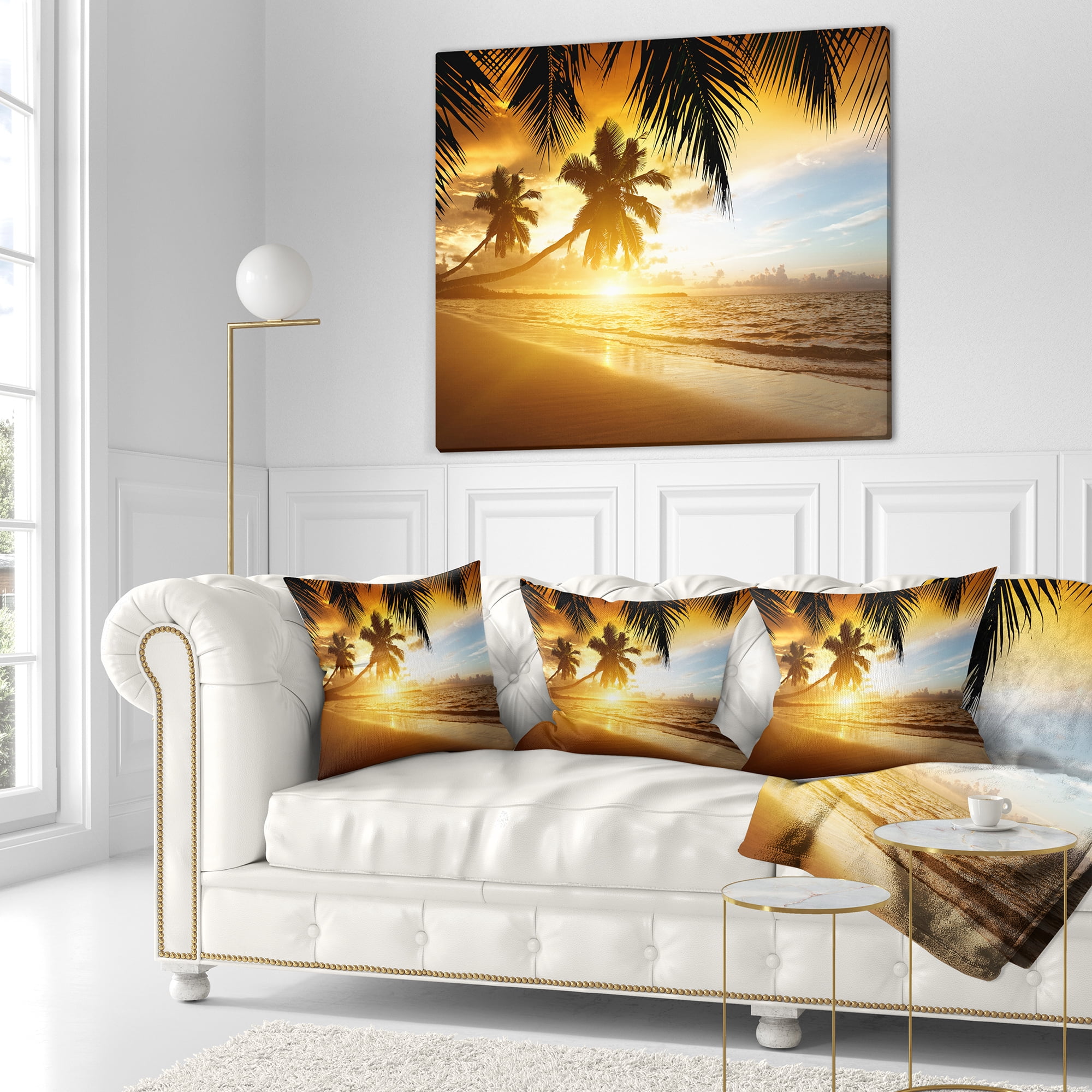 Designart Sunset over Caribbean Sea - Photography Throw Pillow - 16x16