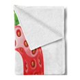 thumbnail image 2 of Letter D Soft Flannel Fleece Blanket, Capital D Letter with Ripe Strawberry Design Green Vivid Leaves Diet, Cozy Plush for Indoor and Outdoor Use, 50" x 60", Vermilion Green Orange, by Ambesonne, 2 of 5