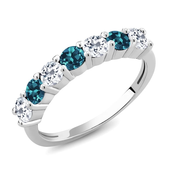 Gem Stone King 925 Sterling Silver Round White Topaz London Blue Topaz Anniversary Ring for Women (1.52 Cttw, Gemstone Birthstone, Size 6) (Size 6)