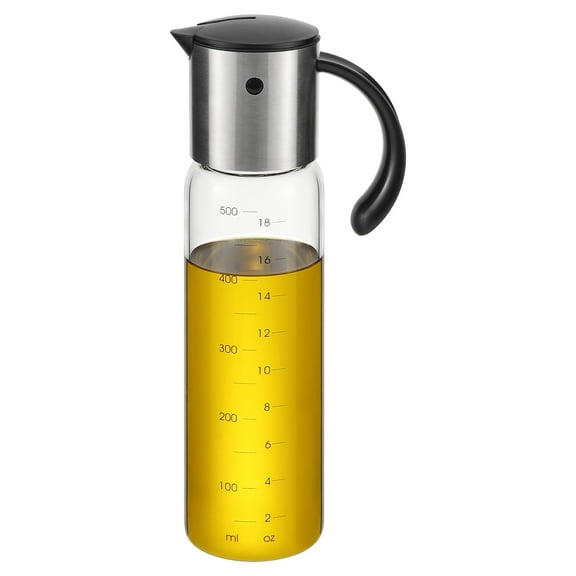Vucchini Olive Oil Dispenser Bottle -17 oz  Glass Auto Flip Condiment Container With Automatic Cap and Stopper - Leakproof Vinegar Glass Cruet Stainless Steel Non-Drip Spout
