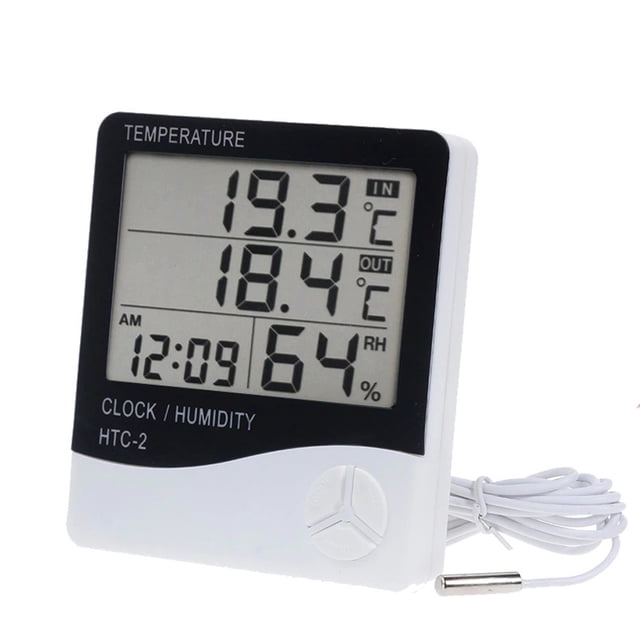Higrometro Termometro OEM Medidor de Humedad Reloj Alarma Exterior HTC-2 DIGITAL