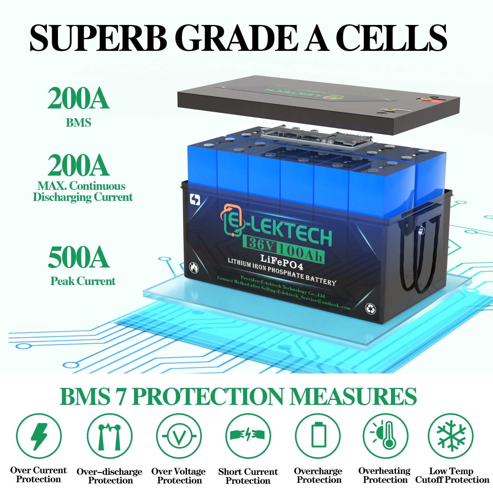 36V 100Ah Golf Cart LiFePO4 Lithium Battery, 8000+ Deep Cycles, 200A BMS, 3840Wh Energy, Perfect for Off-Grid, RV, Solar Power System, Home Backup