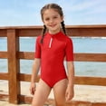 thumbnail image 2 of Girl Swimsuit Rash Guard Swimsuits Short Sleeve Zipper Bathing Suit Swim Suits Girls 14-15 Years, 2 of 5
