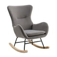 thumbnail image 5 of Rocking Chair, 33.1" Modern Velvet Fabric Padded Seat Rocking Chair with High Backrest and Armrests Nursery Glider Armchair with Solid Wood Base Accent Wingback Chair for Elderly Adults, Dark Grey, 5 of 8