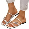 thumbnail image 2 of Xfvqtps Womens Slippers Large Size Simplicity Three Straps Butterfly Rhinestone Bling Shine Flat Bottomed Square Open Toe Breathable Comfortable Non-Slip Summer Casual Slippers White, 2 of 7