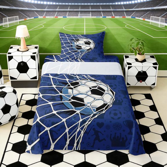 Erosebridal Comic Soccer Goal Net Twin Sheet Sets, Sport Bedding for Boys and Girls, 3pcs, 1 Flat Sheet, 1 Fitted Sheet and 1 Pillowcase
