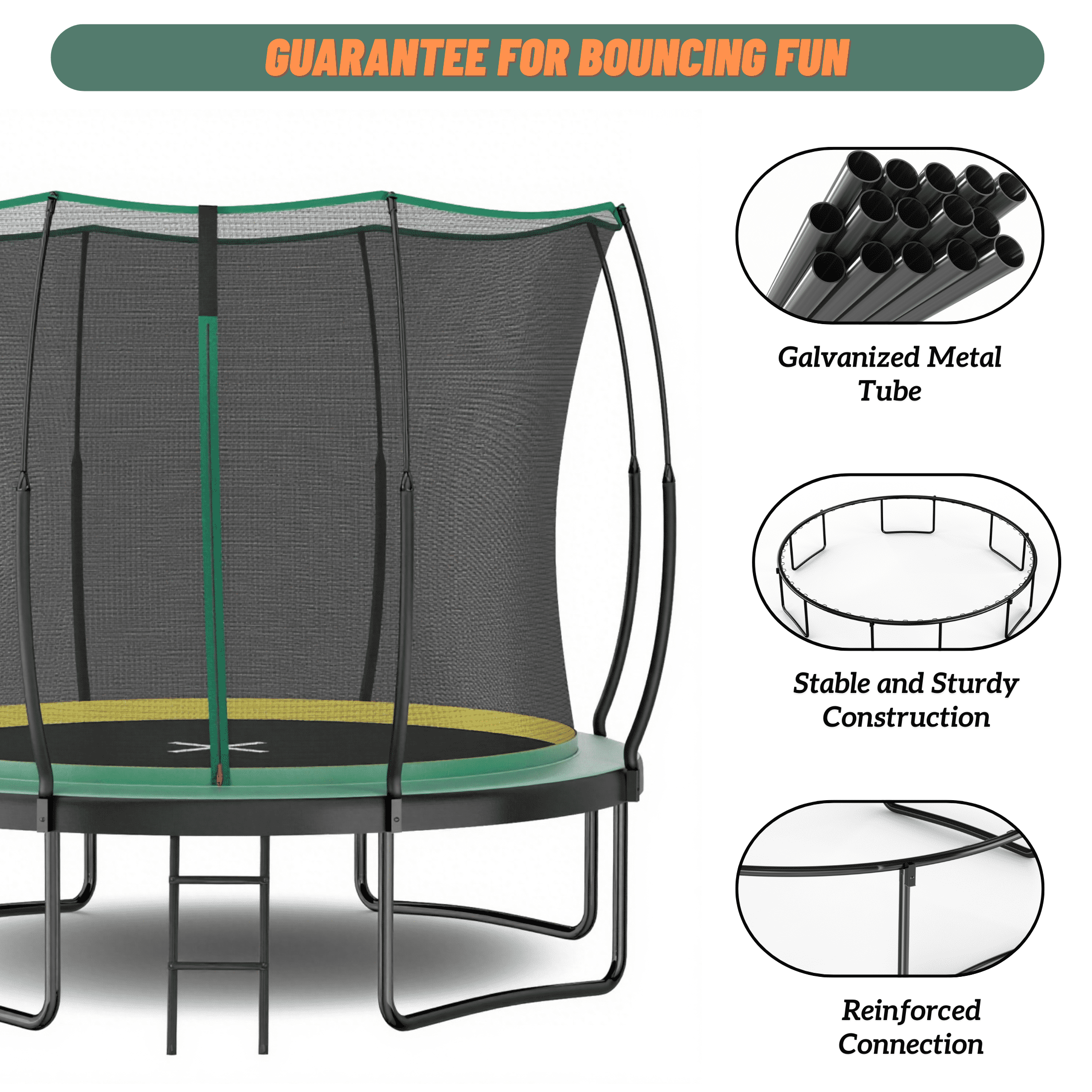 EUROCO 1500LBS Springfree 10FT Trampoline with Ladder and Storage Bag for Kids and Adults, No Gap Outdoor Trampoline for Backyard