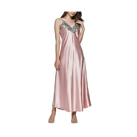 

Women Lingerie V Neck Nightwear Satin Sleepwear Lace Chemise Long Nightgowns Sleepshirts Teddy