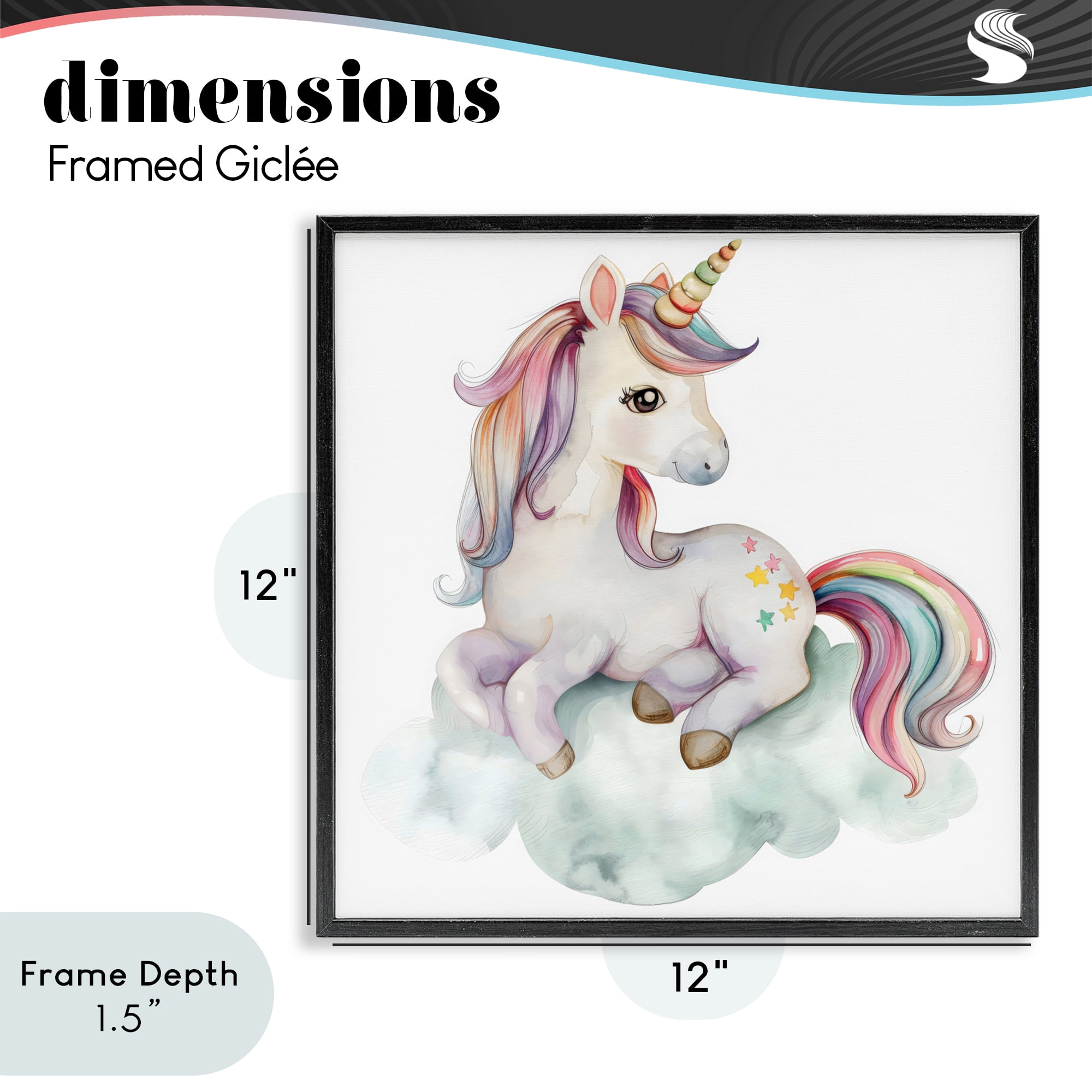 Stupell Industries Rainbow Unicorn on Cloud Black Framed Giclee Art, design by Creative Studio