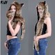 thumbnail image 3 of Gorro de felpa con estampado de leopardo y Lobo para hombre y mujer, bufanda con patas, guantes gruesos, cálidos, 3 en 1, Invierno, 3 of 6