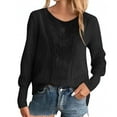 thumbnail image 4 of Jinhomg Women's Lace Crochet Sweater Dressy Casual Solid Ribbed Knit Pullover Tops Comfy Long Sleeve Tunics Lightweight Spring Shirts Winter Saving Black L, 4 of 8