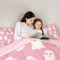 thumbnail image 4 of Manfei Cute Cartoon Ghost Twin Comforter Sets 2pcs, Halloween Theme Bedding Set, Pink White Cream,Pink Reversible,1 Comforter and 1 Pillowcase, 4 of 6