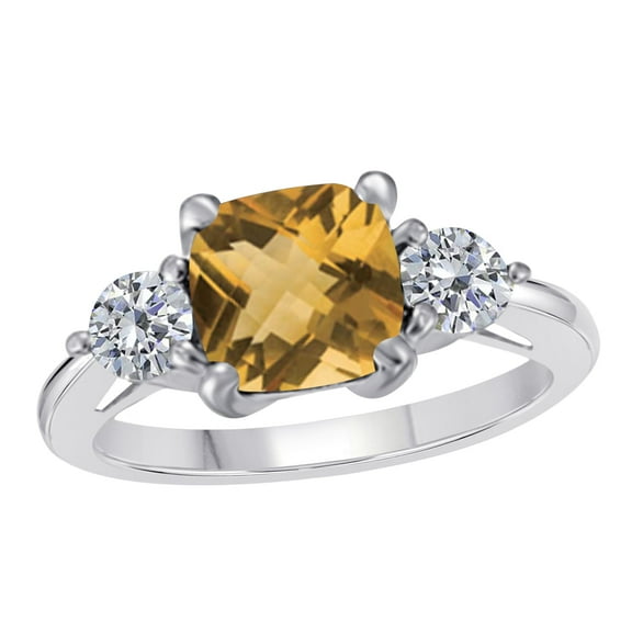 Parijat Jewels Engagement Rings for Women 2.15 Carat Diamond and Cushion Cut Citrine Ring 4-Prong 14K White Gold