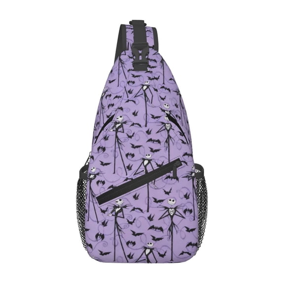 The N-ightmare Before C-hristmas Sling Bag, Jack and Sally Chest Crossbody Backpack, Adjustable Shoulder Daypack for Travel Hiking