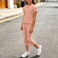 thumbnail image 5 of XYAIYT Outfit Sets for Girls 2-11 T Ruffle Short Sleeve Tops and Straight Leg Capri Pants Casual 2 Piece Sets, 5 of 6