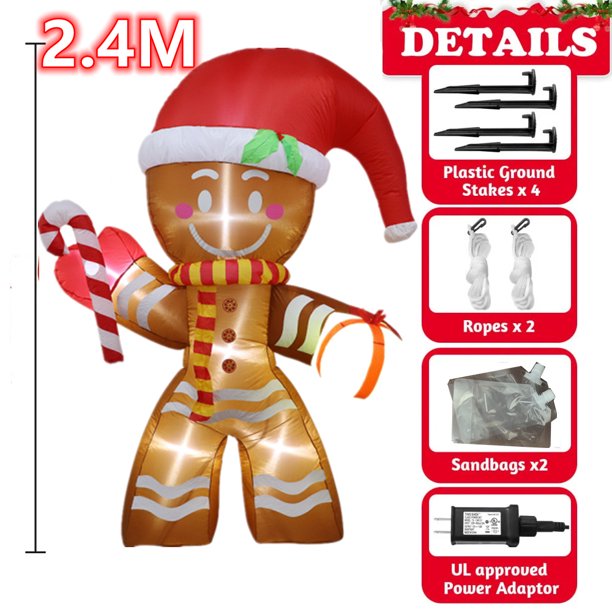 Árbol de Navidad inflable, muñeco de nieve, Papá Noel, oso grande, muñeco de jengibre, modelo de muñecas, LED incorporado, decoraciones al aire libre, decoración de fiesta de jardín(W-QM0312-2.4M