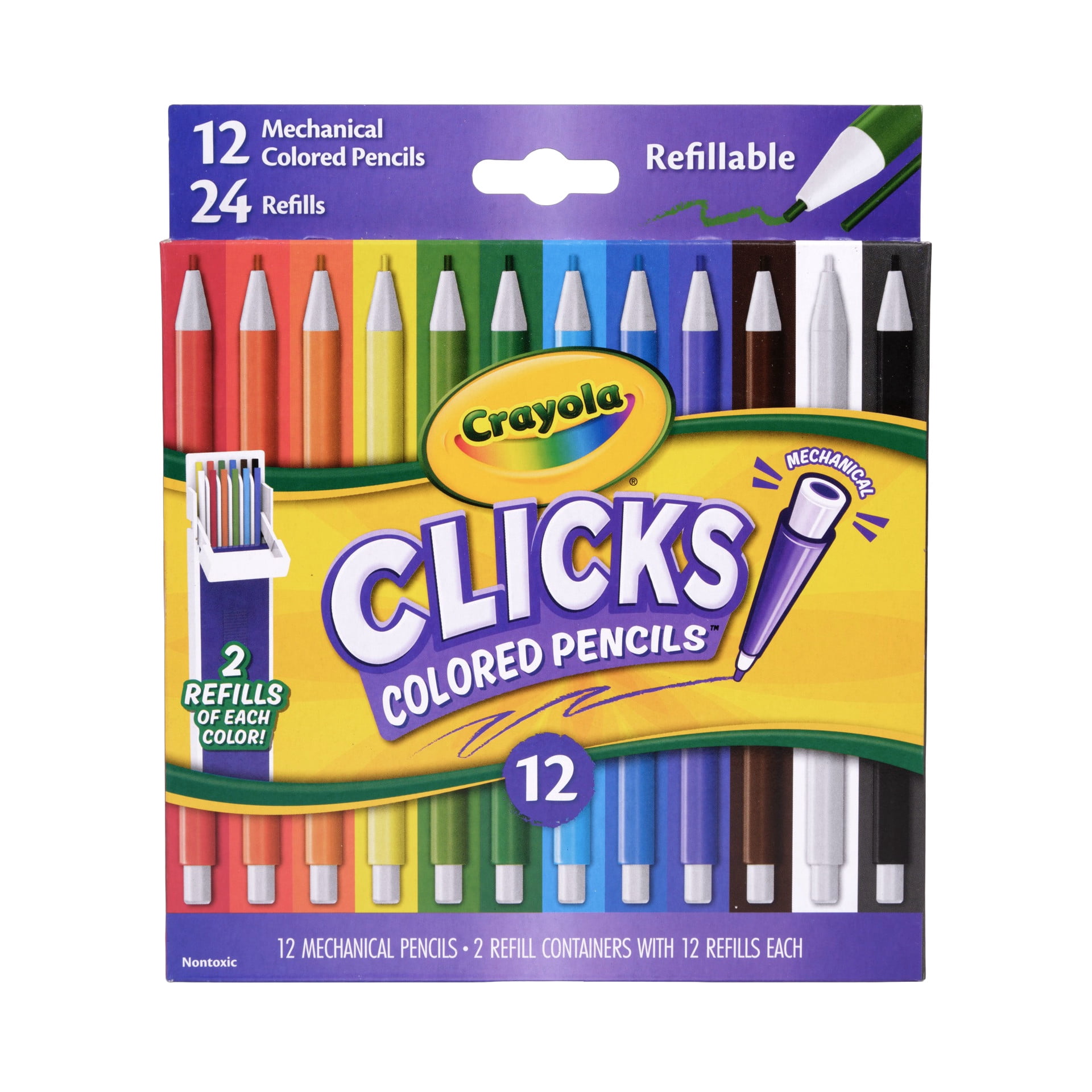 Crayola Clicks 2.0mm Mechanical Colored Pencil Set, 12ct with Replacement Cores, Back to School Supplies, Coloring Pencils, Gift for Teachers and Kids, Ages 6+