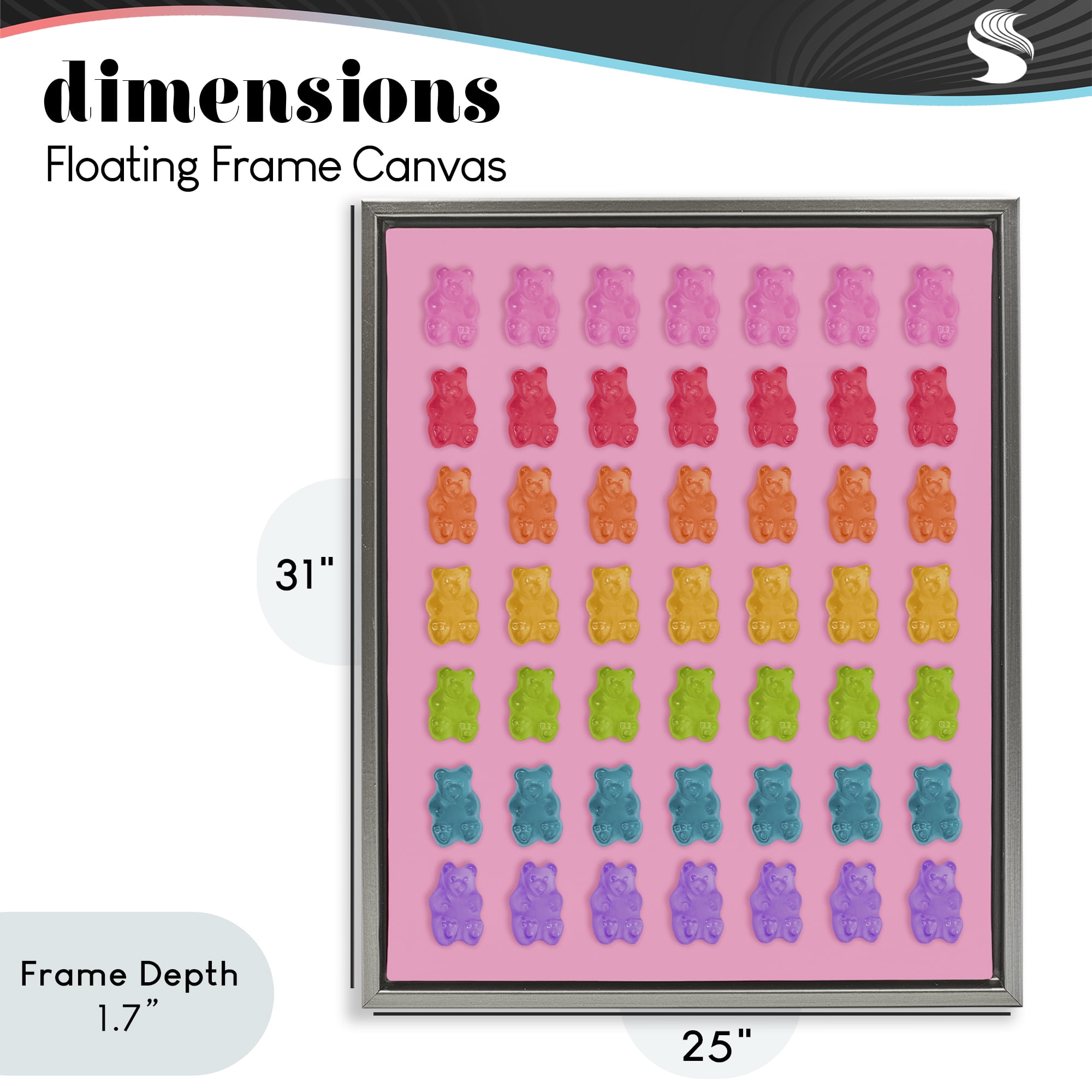 Stupell Industries Rainbow Candy Bears on Pink Gray Framed Floater Canvas Wall Art, design by LISH Creative