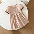 thumbnail image 6 of ITSAME Girls Casual Dress, Crewneck Puff Short Sleeve Cute Bow Summer Fashion Comfortable Dress Khaki 4-5T, 6 of 9