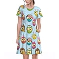 thumbnail image 1 of Balery Cute Cartoon Owls 3 Vestidos sueltos de manga corta para mujer, vestidos de verano 2025, vestidos casuales de corte A con vuelo., 1 of 6