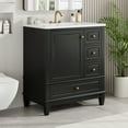 thumbnail image 2 of 30 Inch Bathroom Vanity with Sink, Freestanding Single Sink Vanity with Ceramic Countertop, 3 Drawers & Soft Close Door, Solid Wood Cabinet for Small Spaces, Black, 2 of 9