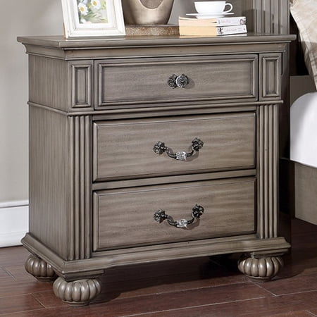 Gray Bedroom Nightstand Made Of Solid Wood With 3 Bearing Metal Glides And Antique Brass Handles Acrylic Accent English Drawer Construction 3 Drawers For Use