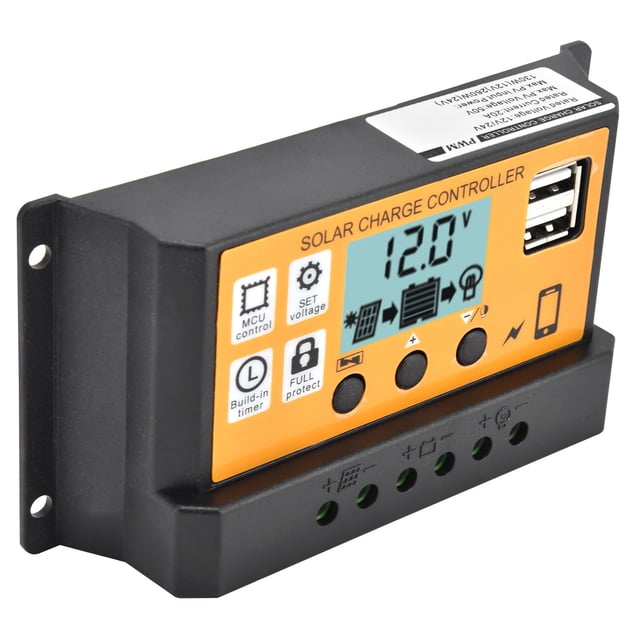 Controlador de carga inteligente Panel solar Doble USB Regulador de control de carga PWM de 3 etapas 12 V/24 V 20 A