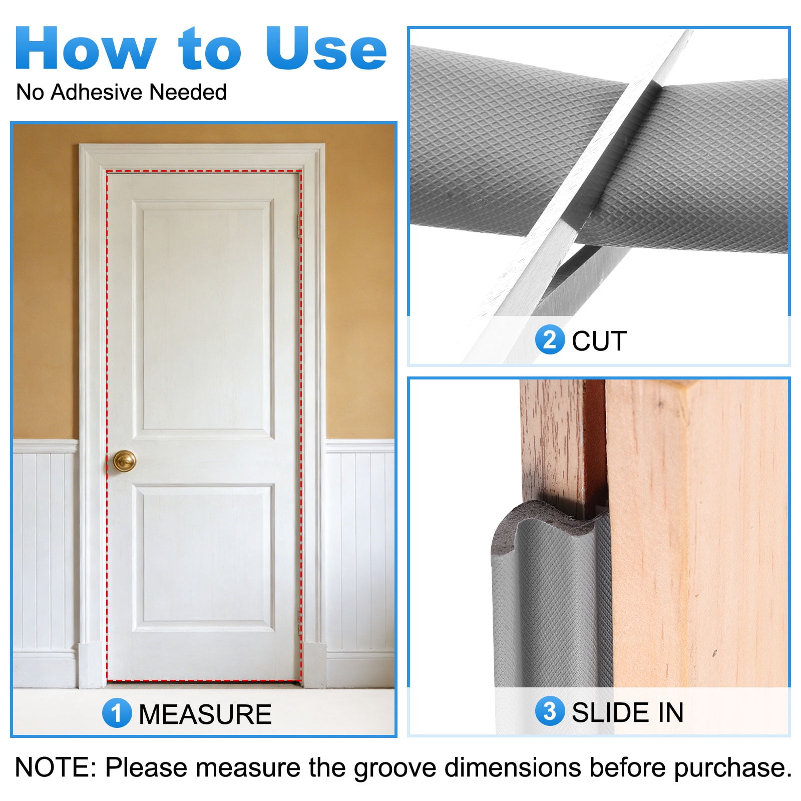 Uxcell Door Weather Stripping, 19.69 ft V-shaped Kerf Front Exterior Door Frame Weather Stripping with 4 Corner Seals for Soundproof Entry Interior Frame Window Gap Filler, Grey