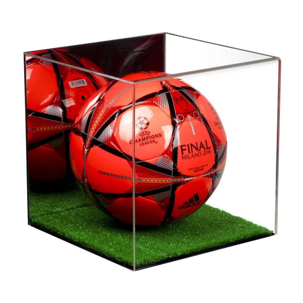 Deluxe Acrylic Full Size Soccer Ball Display Case with Mirror and Turf