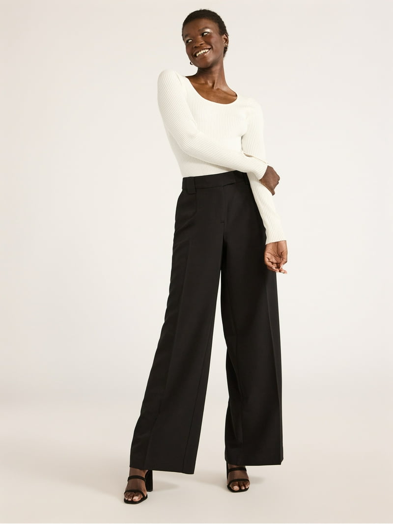 Scoop Women's and Women's Plus Crepe Wide Leg Trousers, 32