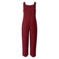 thumbnail image 5 of Women's Sleeveless Jumpsuit, Loose Fit Cotton Linen Overalls with Pockets, Casual Summer Streetwear Jumpsuit, One Piece Romper for Everyday Outfits​-Wine, 5 of 5