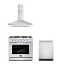 Cosmo 3 Piece Kitchen Appliance Packages with 36" Freestanding Gas Range Kitchen Stove 36" Wall Mount Range Hood & 24" Built-in Fully Integrated Dishwasher Kitchen Appliance Bundles
