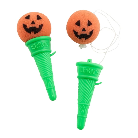 Fun Express 5" Halloween Jack-O’-Lantern Plastic Ice Cream Cone Shooters with Foam Ball - 12 Pieces