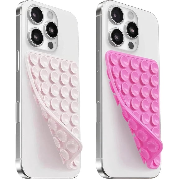 2 Pack Silicone Suction Cup Phone Case Mount Double Sided, Sticky Phone Grip with Higher Suction Power for Cell Phone, Hands-Free Phone Accessories for Selfies and Videos, Light Pink & Hot Pink