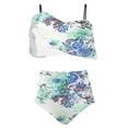 thumbnail image 3 of successthop Women's Swimwear Bikinis Blue 2 Piece Swimsuits High Waist Thong Adjustable Shoulder Strap Ruffles Bandeau Bathing Suits Floral Swimwear Beachwear M, 3 of 4