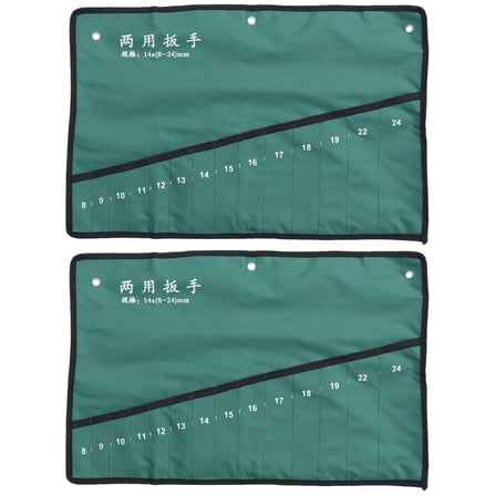 OUNONA 2pcs Canvas Roll Up Tools Storage Bag 14-Pocket Spanner Wrench Organizer Pouch