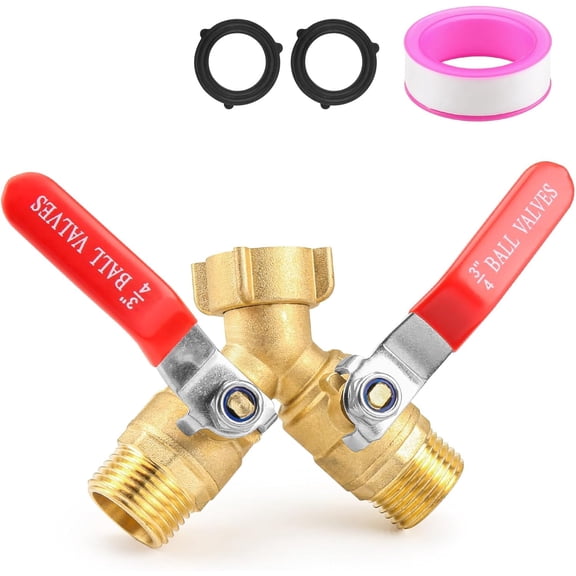 Y-Type Dual Outlet Brass Shut Off Ball Valve, 3/4" Male Thread Water Separator for Garden Irrigation System