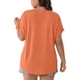 thumbnail image 2 of Mengpipi Women's Tops Summer Short Sleeve V-Neck Rolled Sleeve Silver Button Solid Casual Shirt 1X-5X, 2 of 9