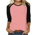 thumbnail image 3 of YYAPAYZB Tops for Women 2024 Summer Basic Crewneck Tee Casual 3/4 Length Sleeve Tops Classic Patchwork Printed Blouse, 3 of 6