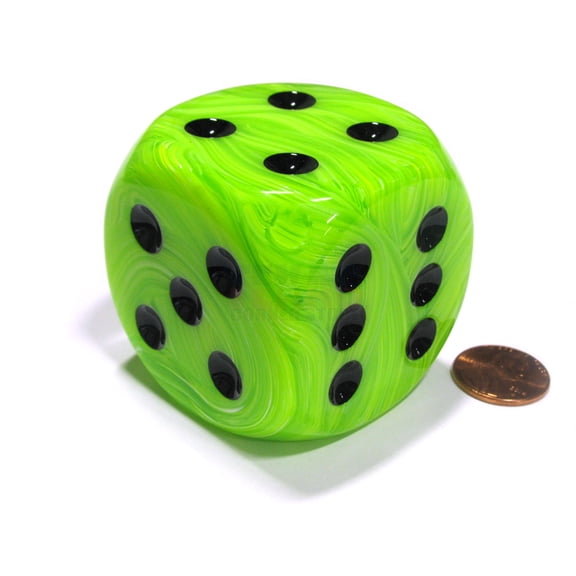 chessex vortex 50mm huge large d6 dice, 1 piece - green with black pips #dv5000