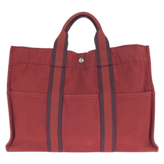 Pre-Owned HERMES Fourre-Tout MM Red Canvas Tote Bag Handbag for Women