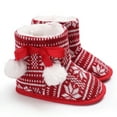 thumbnail image 3 of Otqutp Christmas Snowflake Print Baby Girls Boys Soft Booties Snow Boots Toddler Warming Shoes Soft Bottom Warm Socks Children Crib Shoes(Red,12=2), 3 of 8