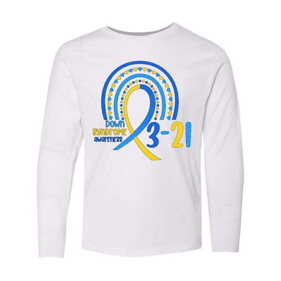 Inktastic 3-21 World Down Syndrome Day Blue and Yellow Rainbow Ribbon Long Sleeve Youth T-Shirt