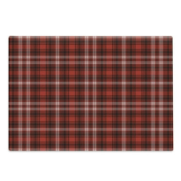 Plaid Cutting Board, Nostalgic Striped Pattern from British Country Constrasting Colors, Decorative Tempered Glass Cutting and Serving Board, Large Size, Scarlet Black White, by Ambesonne